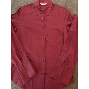 Eddie Bauer Deep Red Shirt Womens Medium Tall Long Sleeve French Cuff Button Up